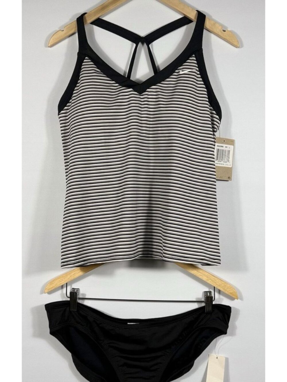 NEW Nike Women's L Striped V-Neck Swim Tankini Top & Bottom Set NWT $102